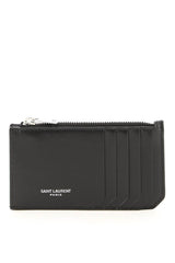 Leather Zipped Cardholder, Silver Hardware