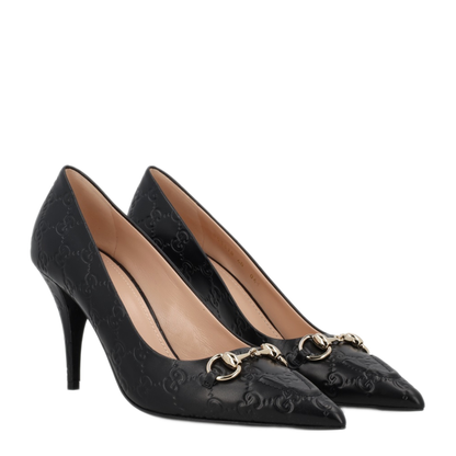Black Leather Pumps with Horsebit