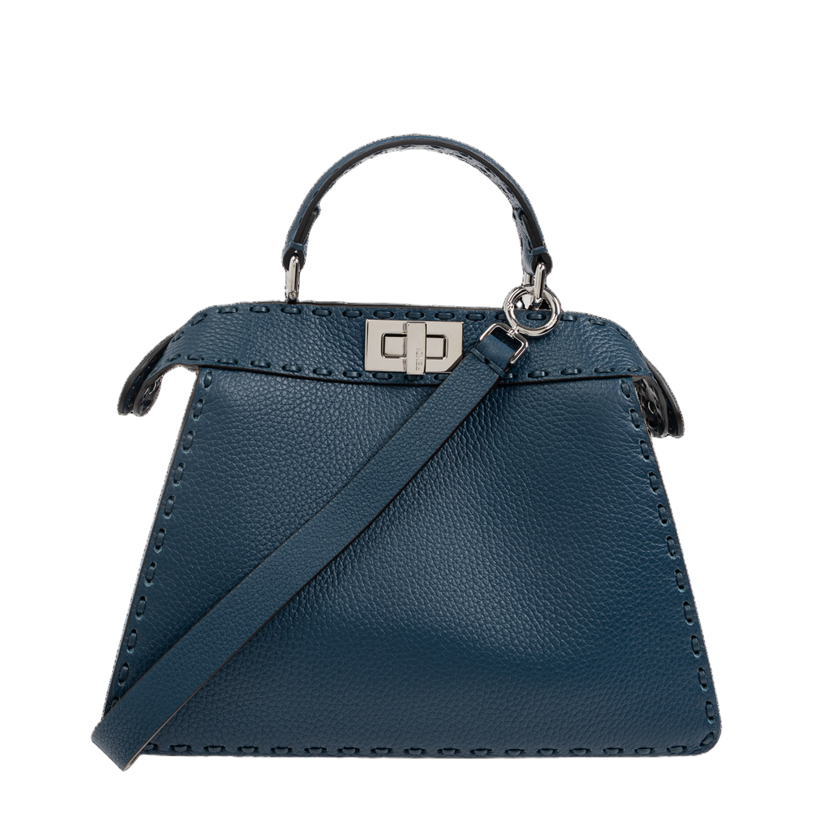Peekaboo ISeeU Small Leather Top Handle Bags - Navy Blue