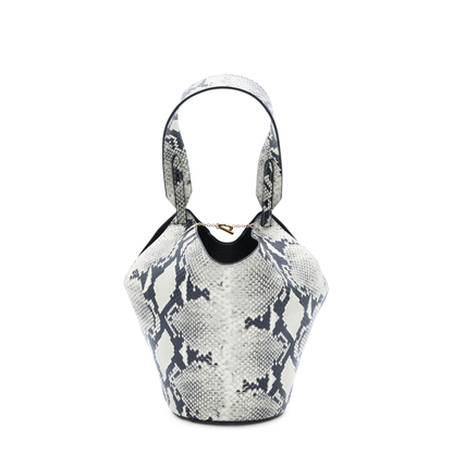 Lotus Mini Python-Embossed Calfskin Tote - Natural