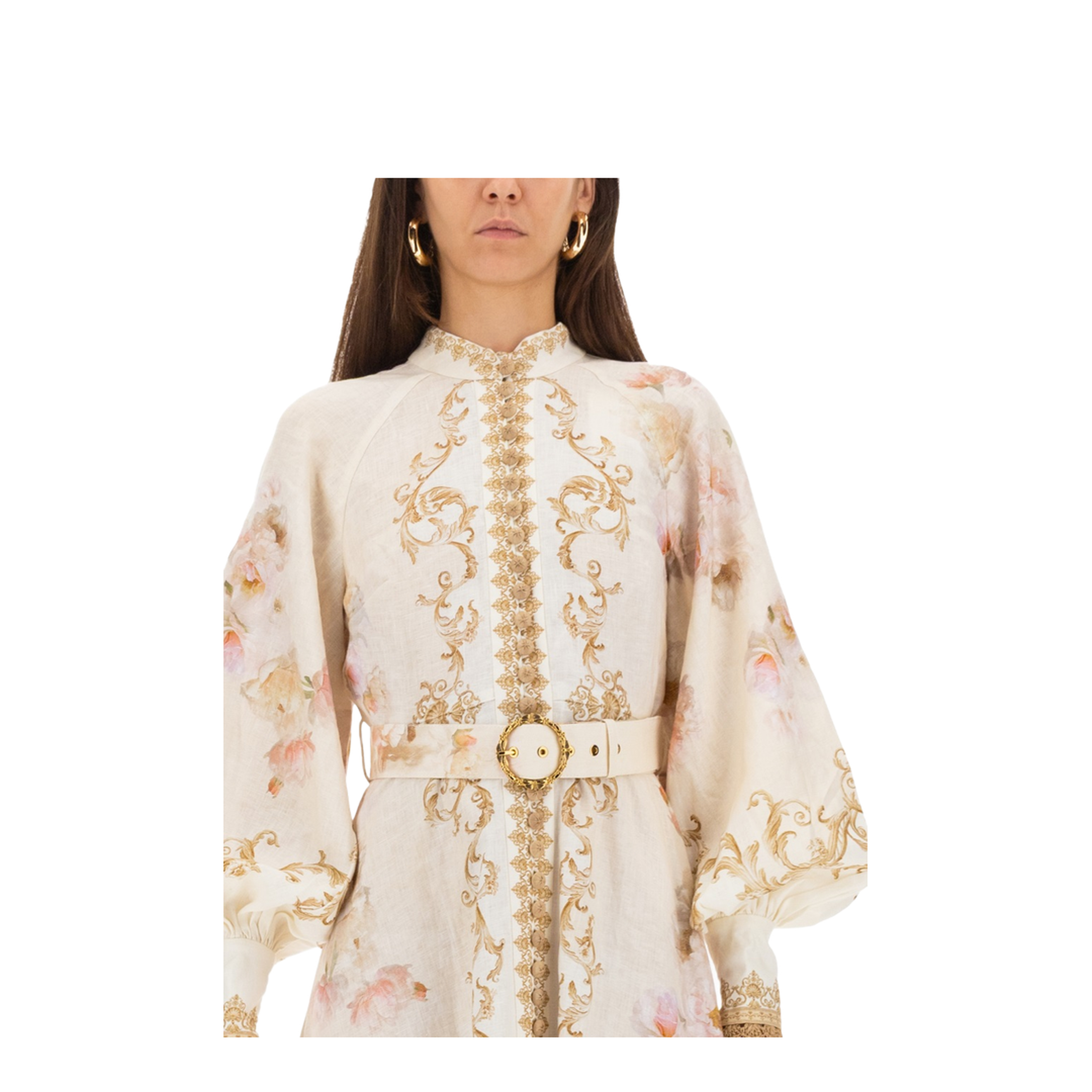 Cream Floral Baroque Linen Maxi Dress