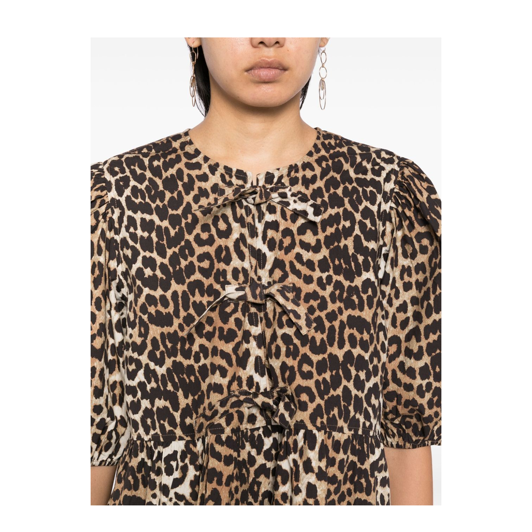 Printed Tie String Poplin Mini Dress