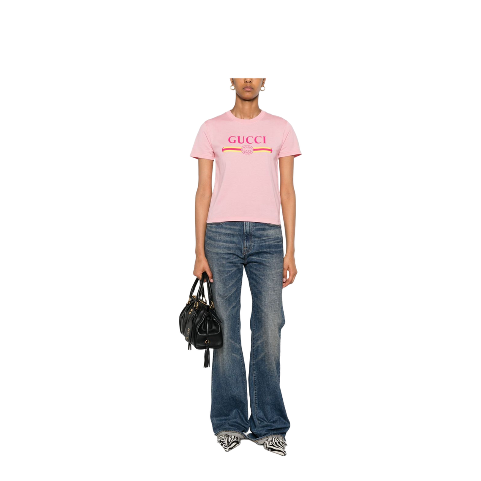 Cotton Jersey T-Shirt with Print in Pink