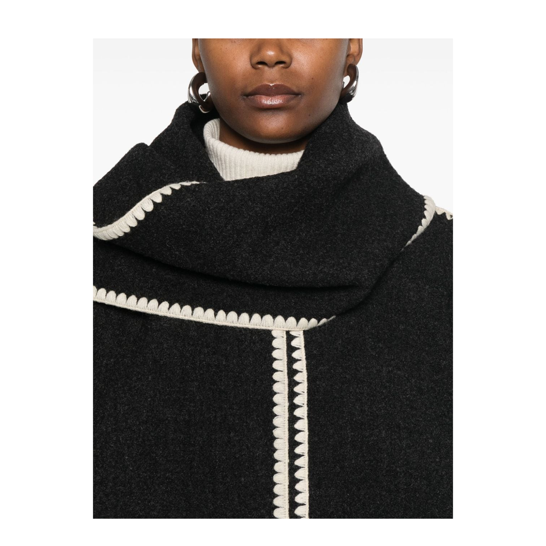 Embroidered Scarf Jacket - Dark Grey