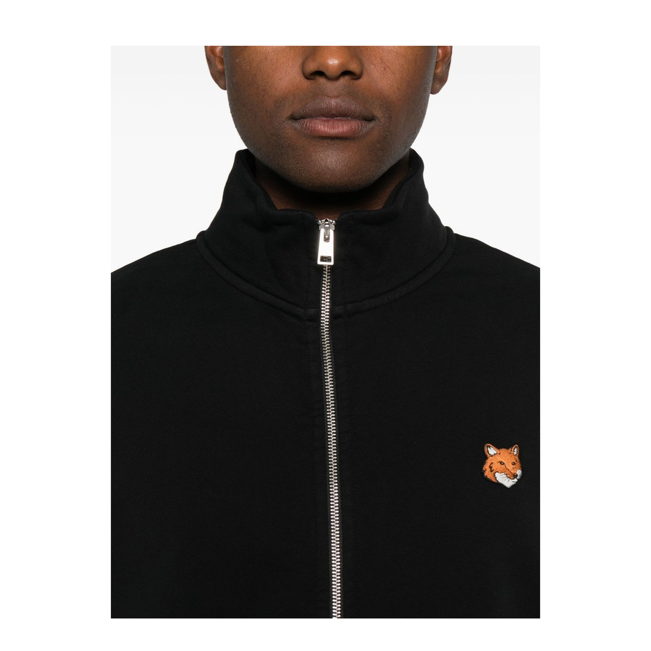 Black Wool Sweater - Fox Zip Neck