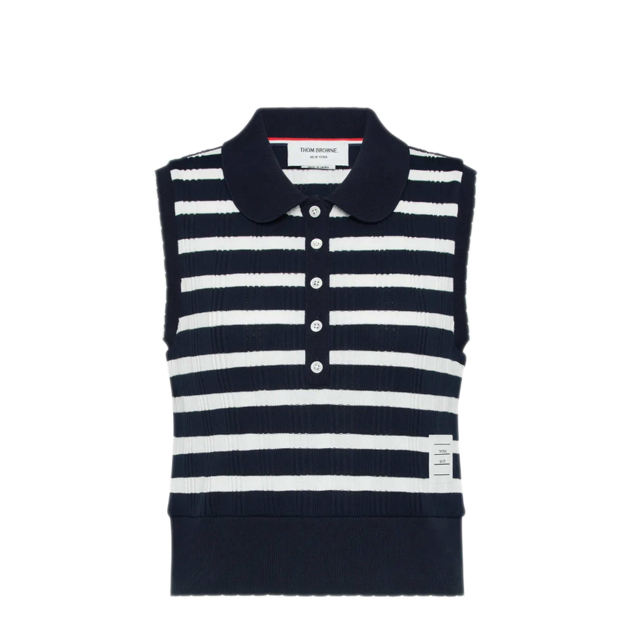 MAYFEYR - Thom Browne - Round Collar Polo With Scallop Edge In Stripe Cotton Rib - FJP122AJ0256979