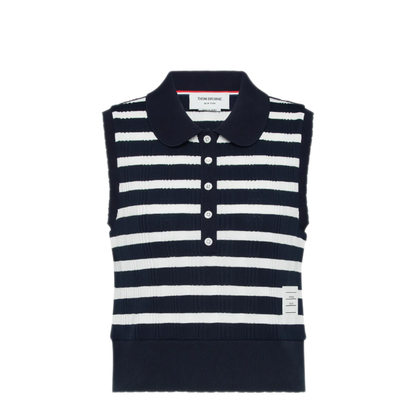 MAYFEYR - Thom Browne - Round Collar Polo With Scallop Edge In Stripe Cotton Rib - FJP122AJ0256979