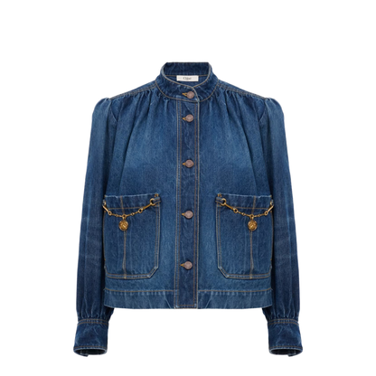 Denim High Neck Gathered Jacket