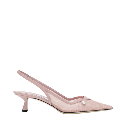 Slingback Pumps in Pink Leather and Lace