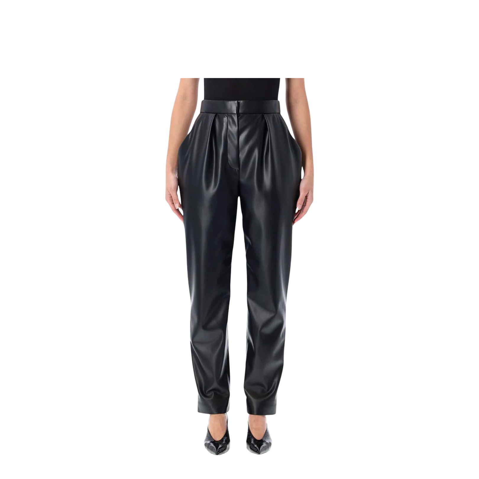 High-Waisted Faux Leather Trousers