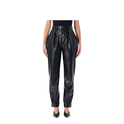 High-Waisted Faux Leather Trousers
