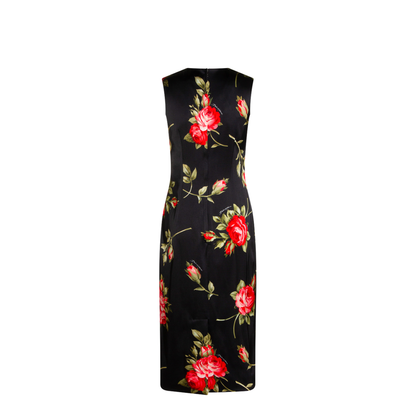Bouquet Rose Print Satin Midi Dress