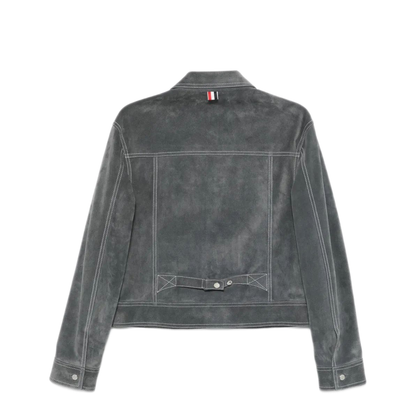 MAYFEYR - Thom Browne - Backstrap Utility Jacket W/ Contrast Stitching In Calf Suede - MJO243XL0138045