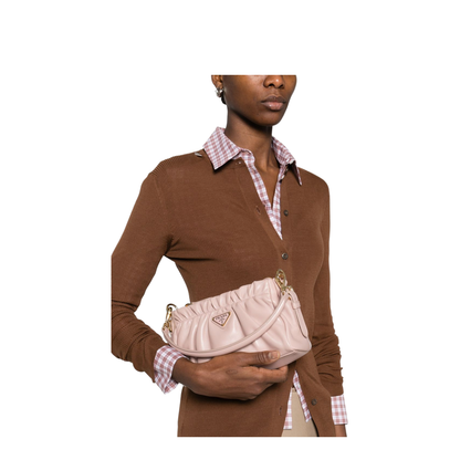 Gathered Nappa Leather Shoulder Bag - Opale