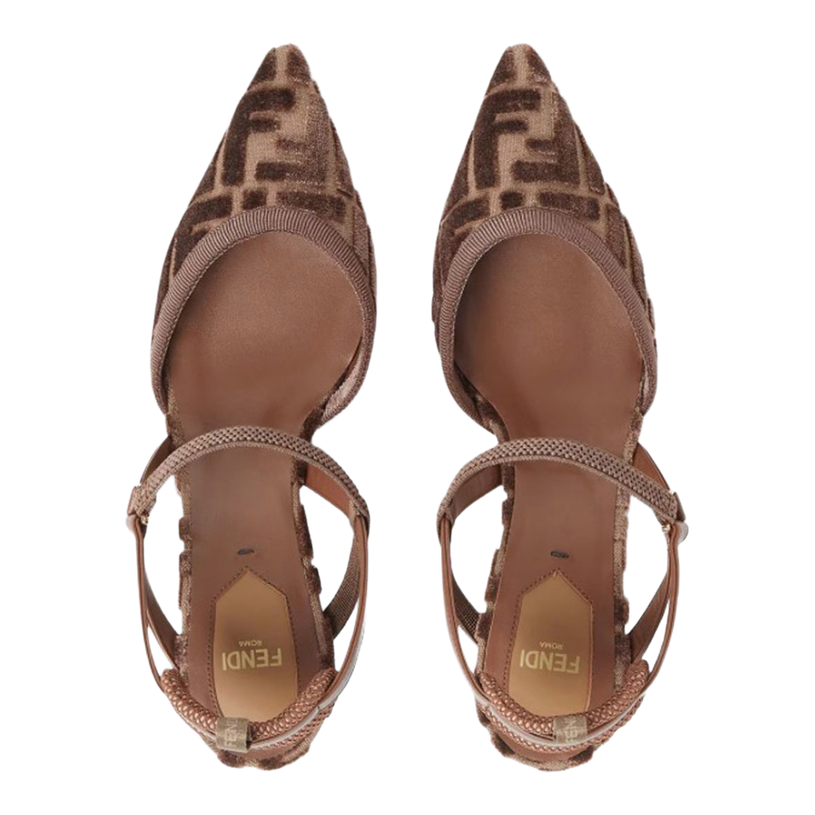 Brown FF Motif Jacquard Velvet Slingback Strap Pointed Toe