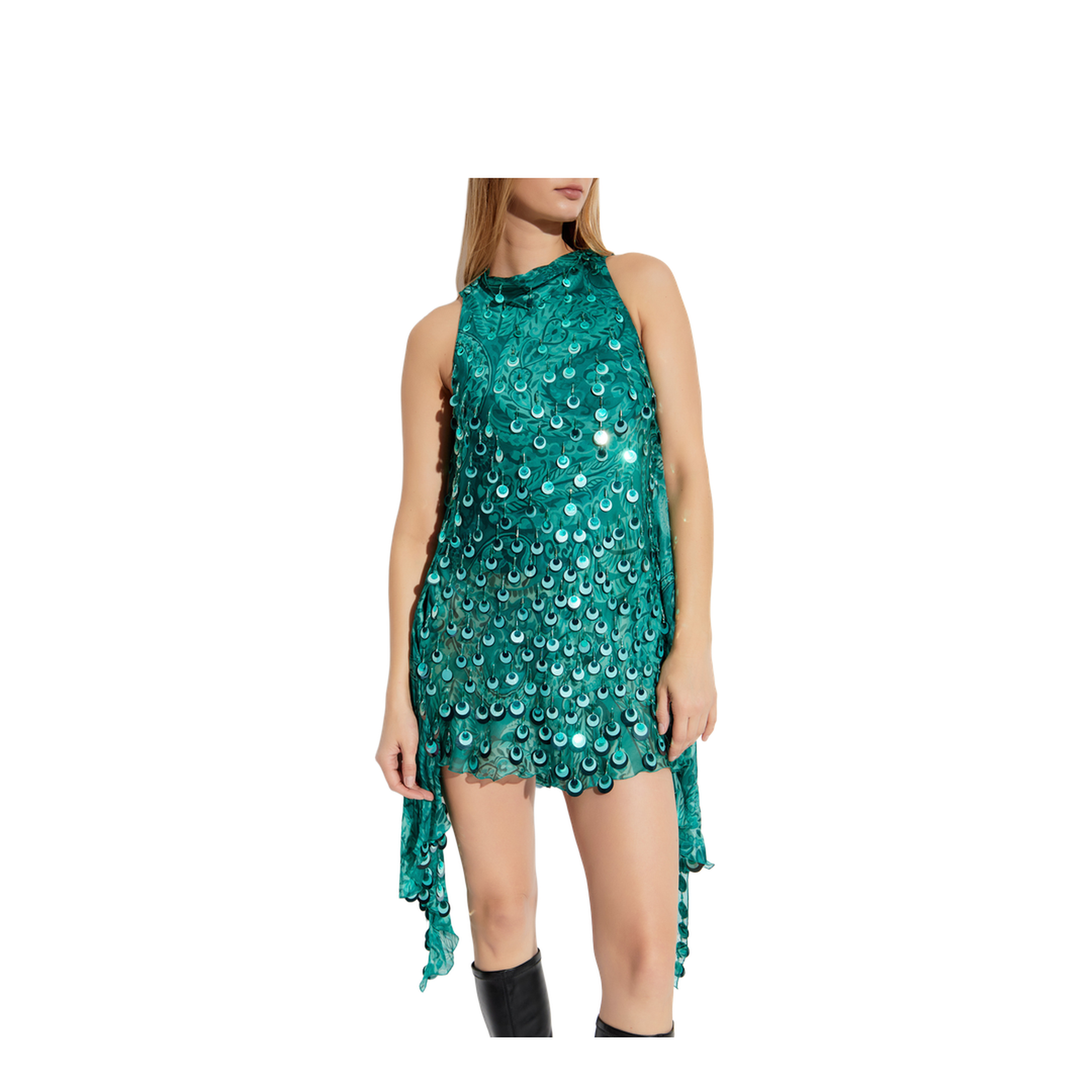 Silk Mini Dress Sequin Embroidery