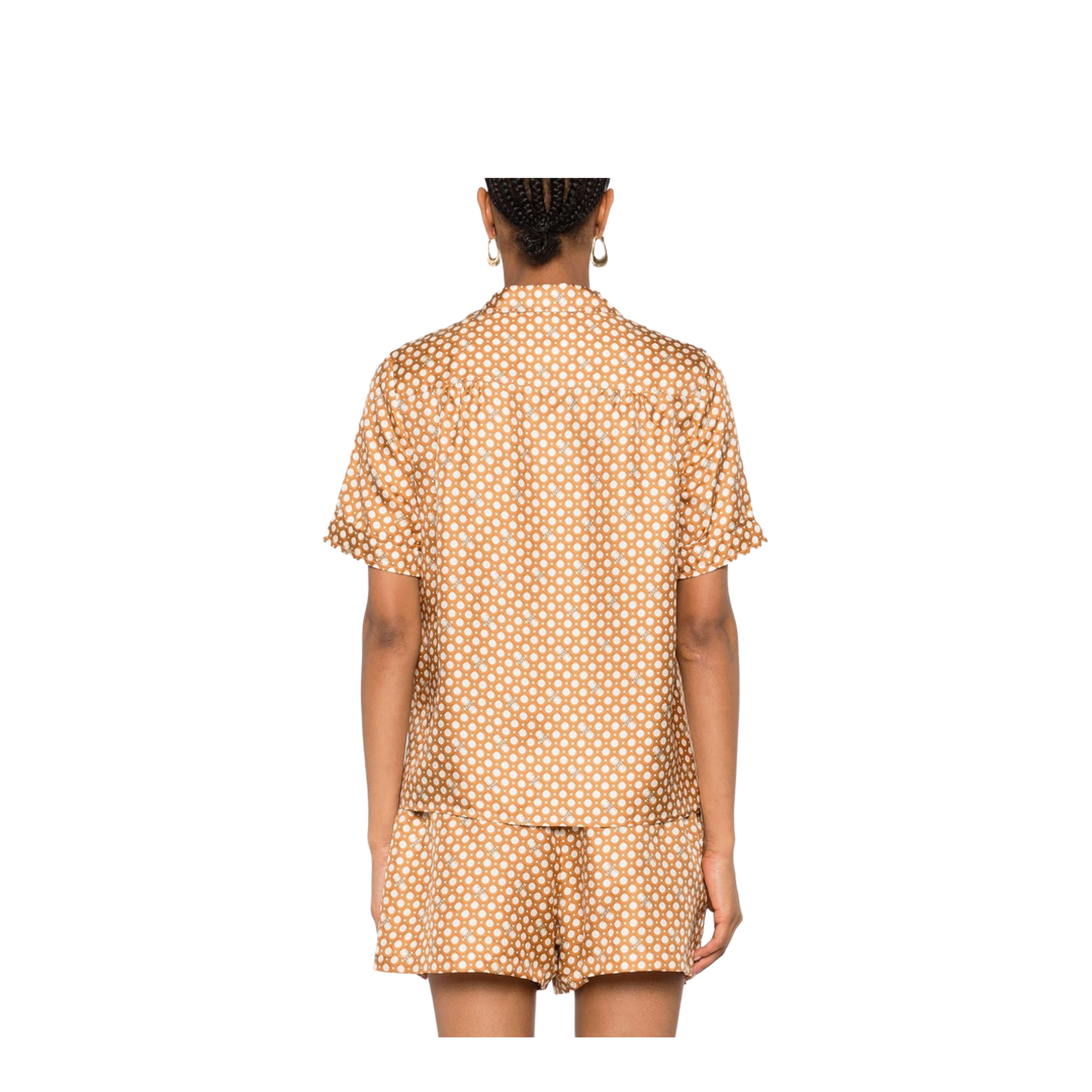 Pajama Shirt in Silk Twill - Cream/Orange