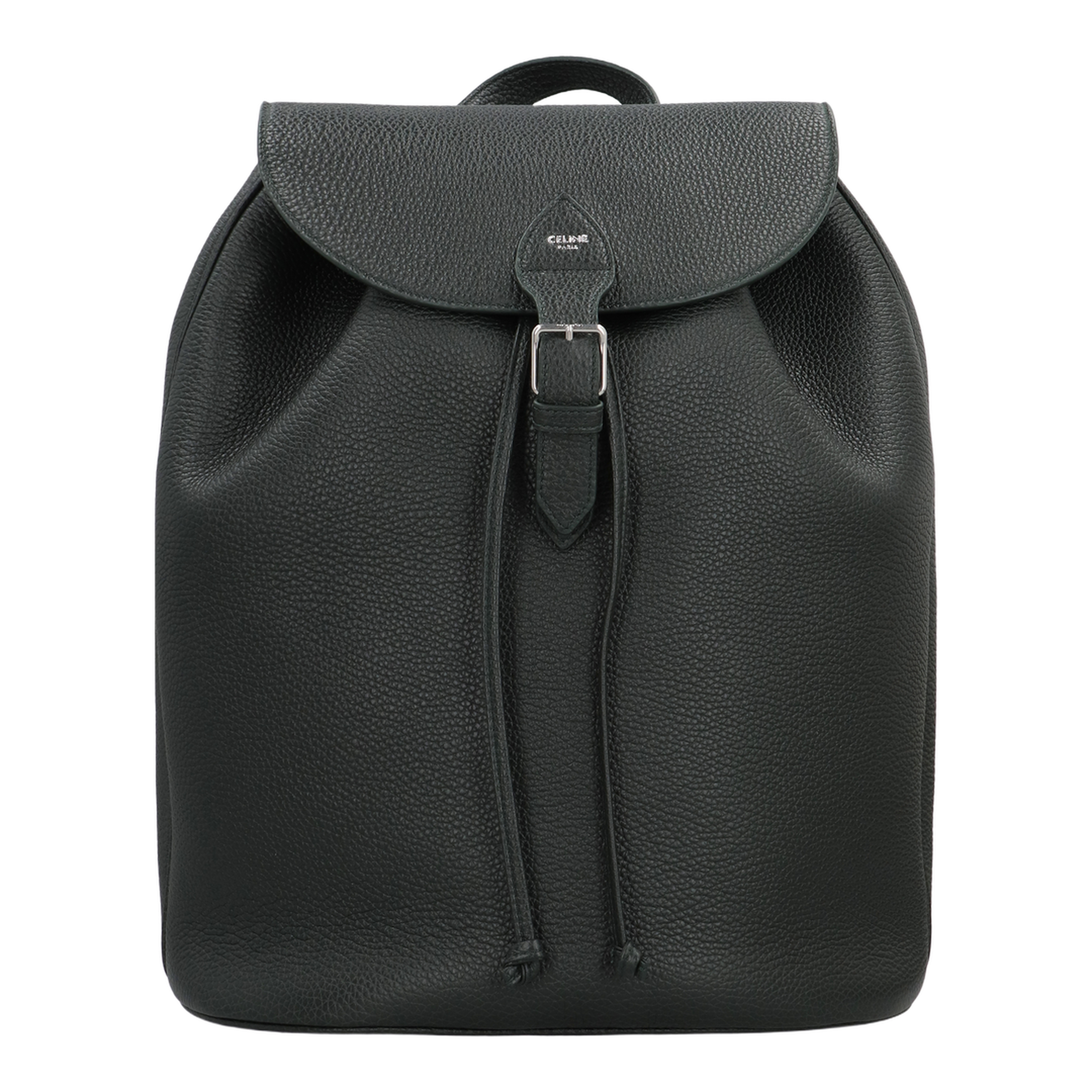 Large Backpack Folco in Grained Calfskin - Night Green