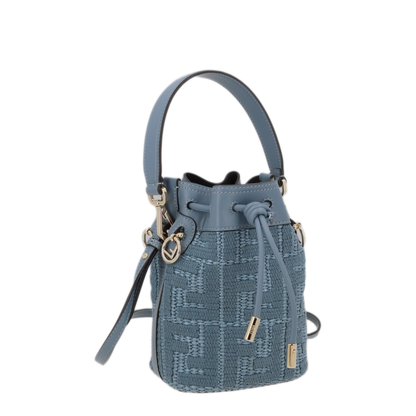 Mon Tresor Mini Raffia-Effect Bucket Bag - Blue