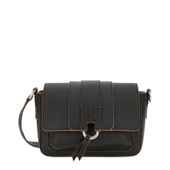 Trend Grained Leather Crossbody - Black