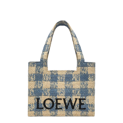 Medium Font Bag in Natural/Blue