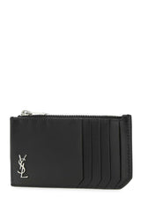 Leather Zipped Cardholder, Silver Hardware