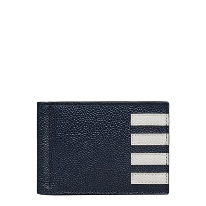 Money Clip Wallet with Side 4 Bar Stripes in Pebble Grain Leather