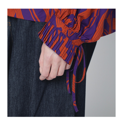 Loose Shirt with Ruffle Details and Crushed Stripe Print