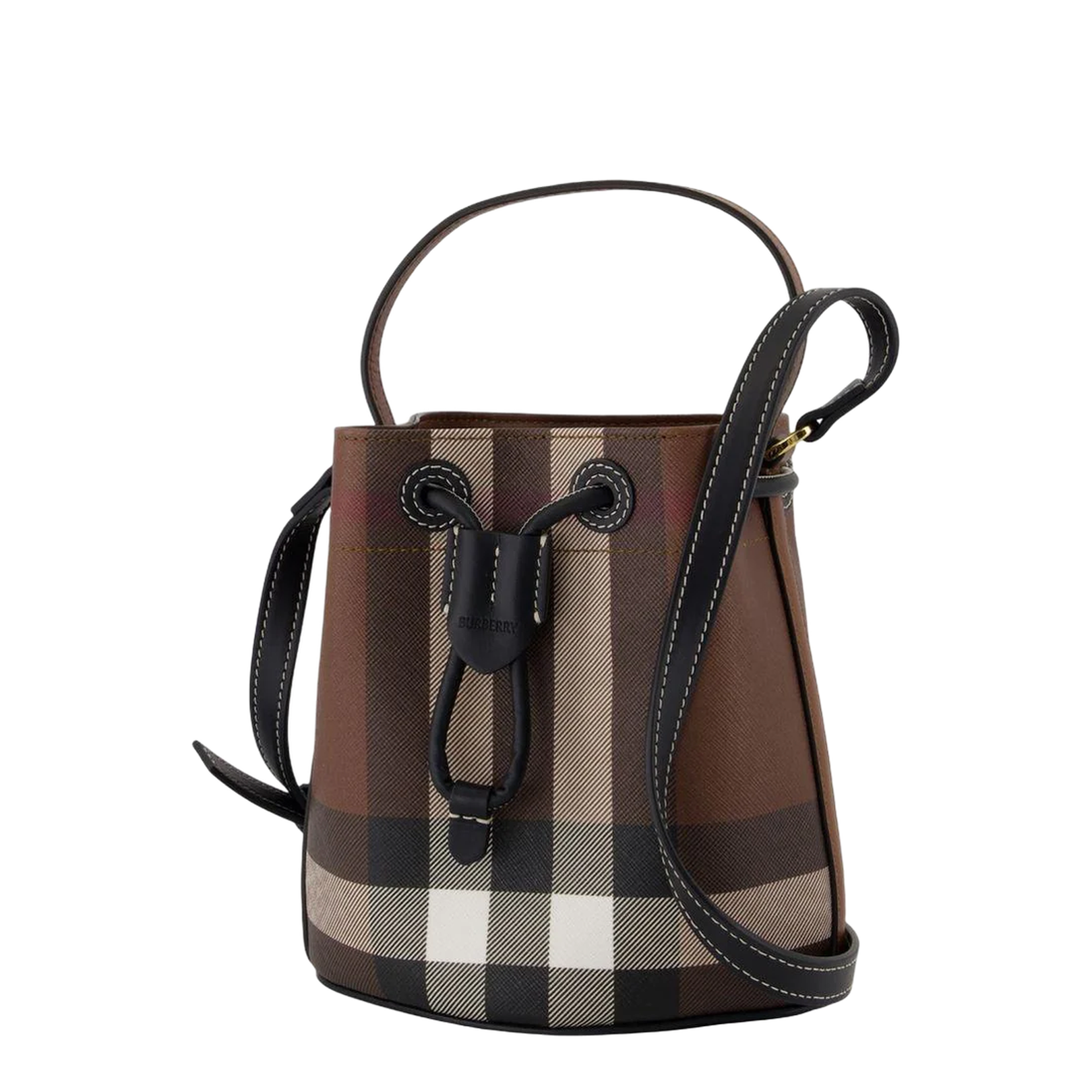 Giant Check Mini Drawstring Bucket Bag