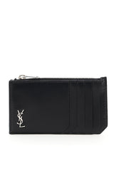 Leather Zipped Cardholder, Silver Hardware