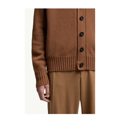 Camel Beige V-Neck Wool Cardigan