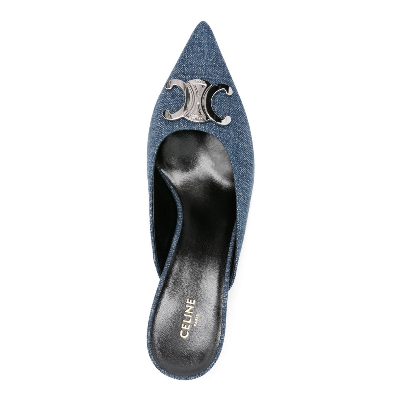 Blue Denim Pointed Toe Mid Heel Slip-On Sandals