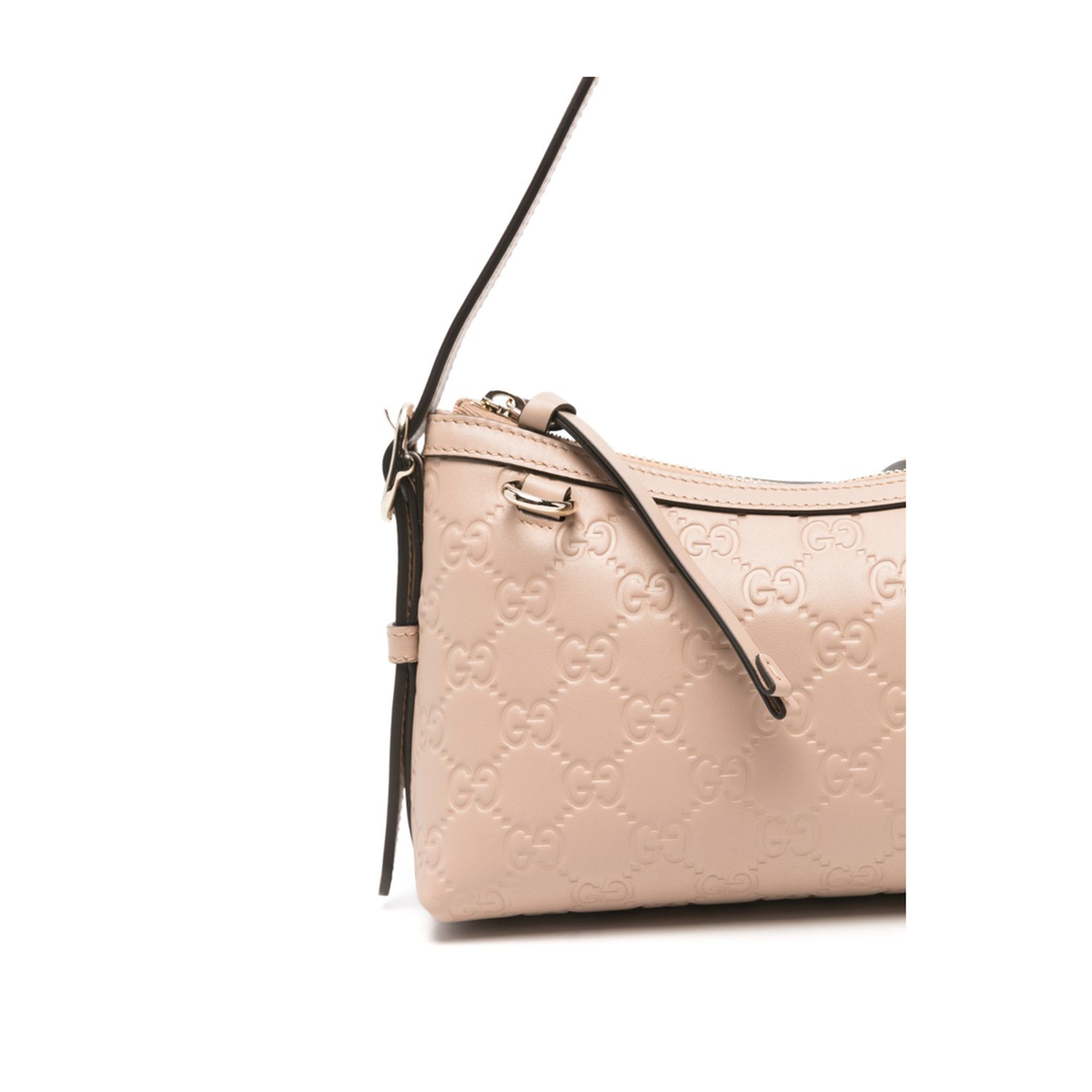 GG Emblem Small Embossed GG Leather Shoulder Bag - Powder Pink / Beige