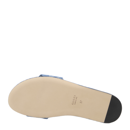Slide Sandal with Horsebit in Blue GG Denim