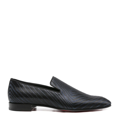 Black Leather Geometric Pattern Slip-On Flat Sole