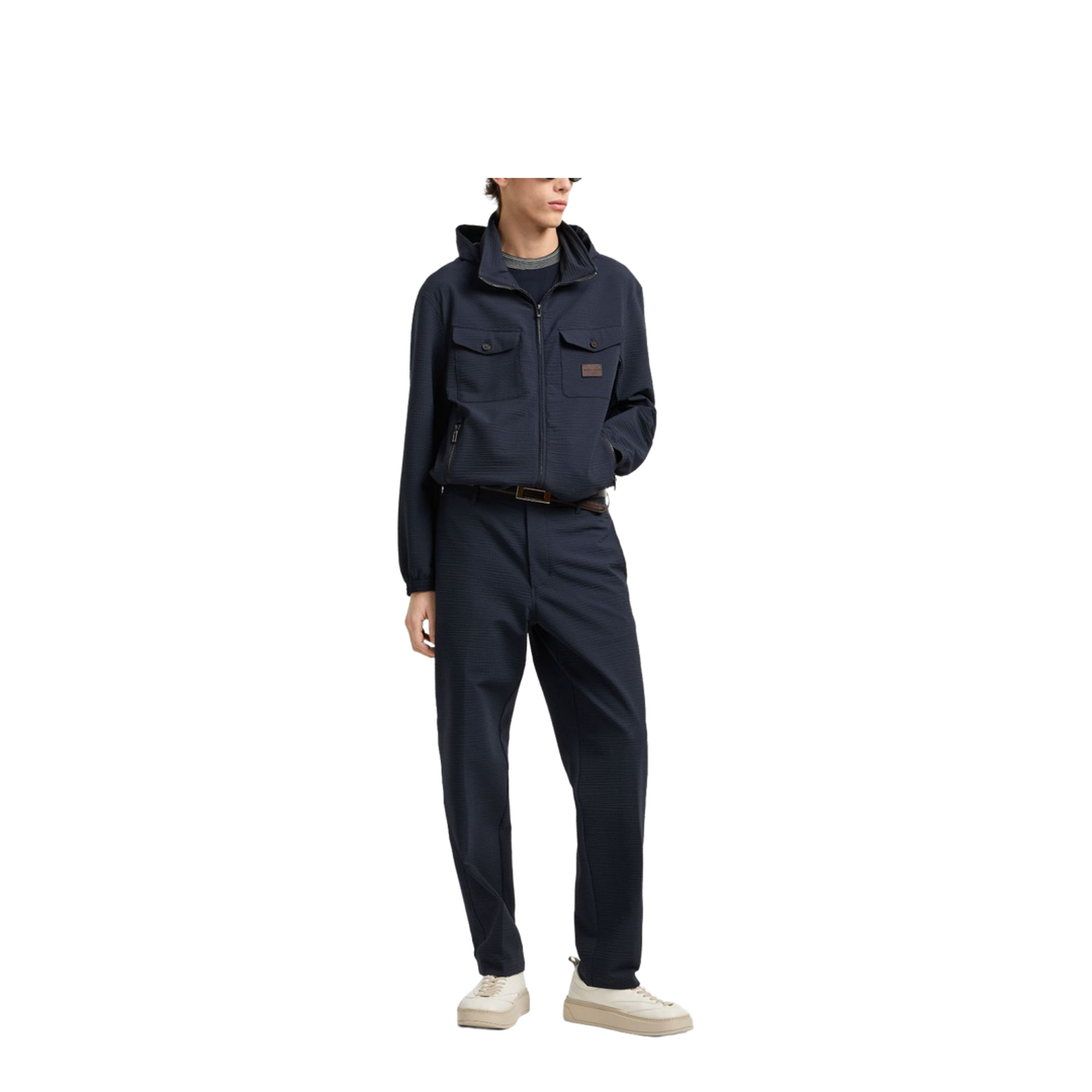 Dark Blue Textured Weave Zip Fastening Jacket