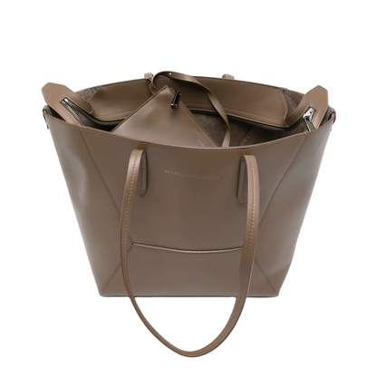 Leather Tote Bag with Pouch