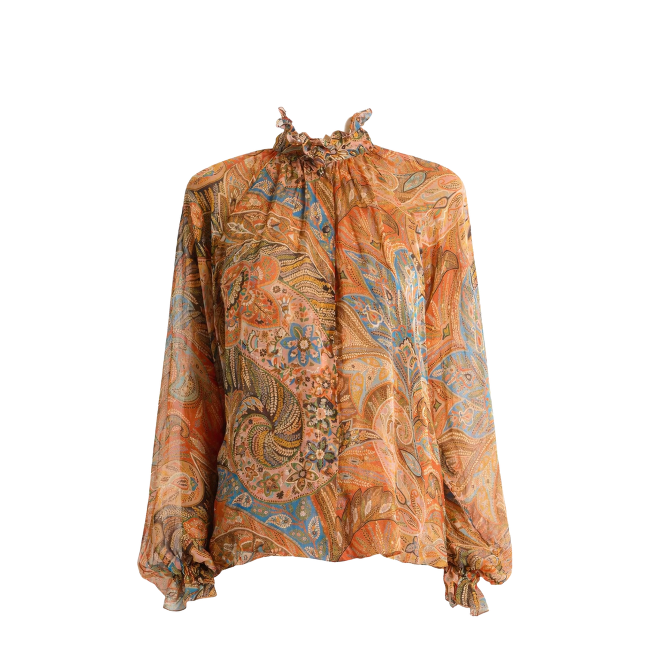 Silk Shirt with Ruffles and Paisley Motif