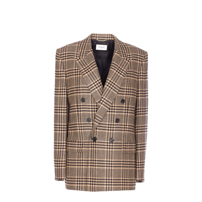 Jacket in Prince of Wales Silk and Cashmere in Black