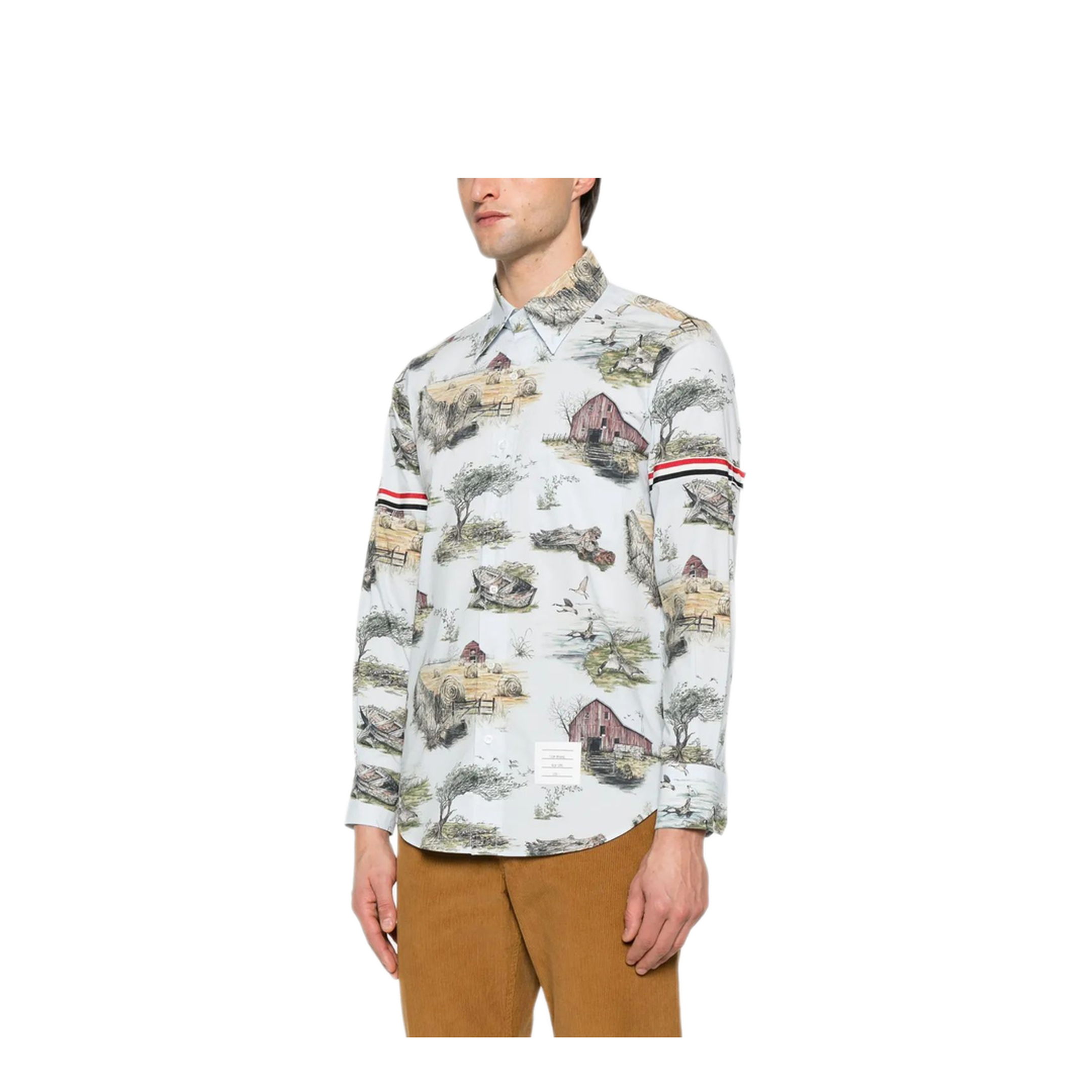 MAYFEYR - Thom Browne - Straight Fit Bd Pc L/S Shirt With Gg Armband In Scenic Toile Small Cotton Popeline - MWL301OF0976996