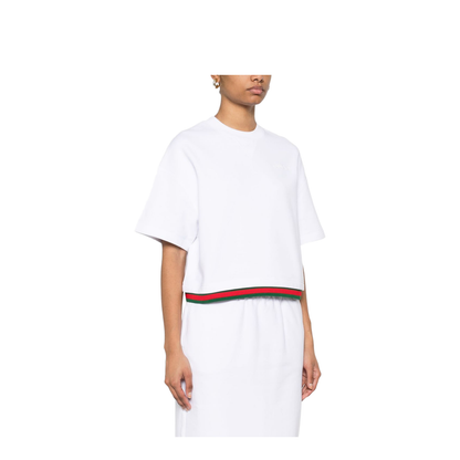 Cropped Cotton Jersey Top with Web in White