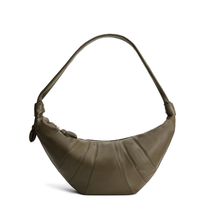 Khaki Leather Curved Shape Bag