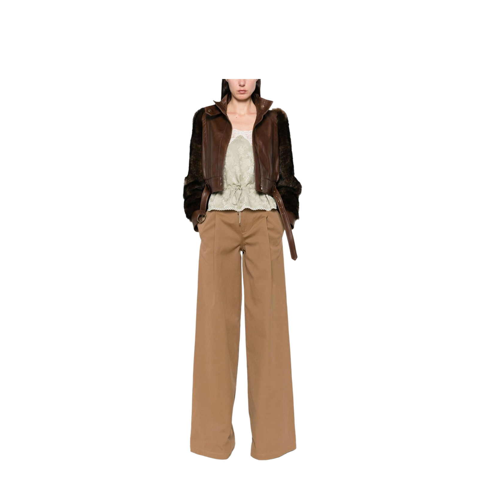 High-neck Short Jacket in Leather
