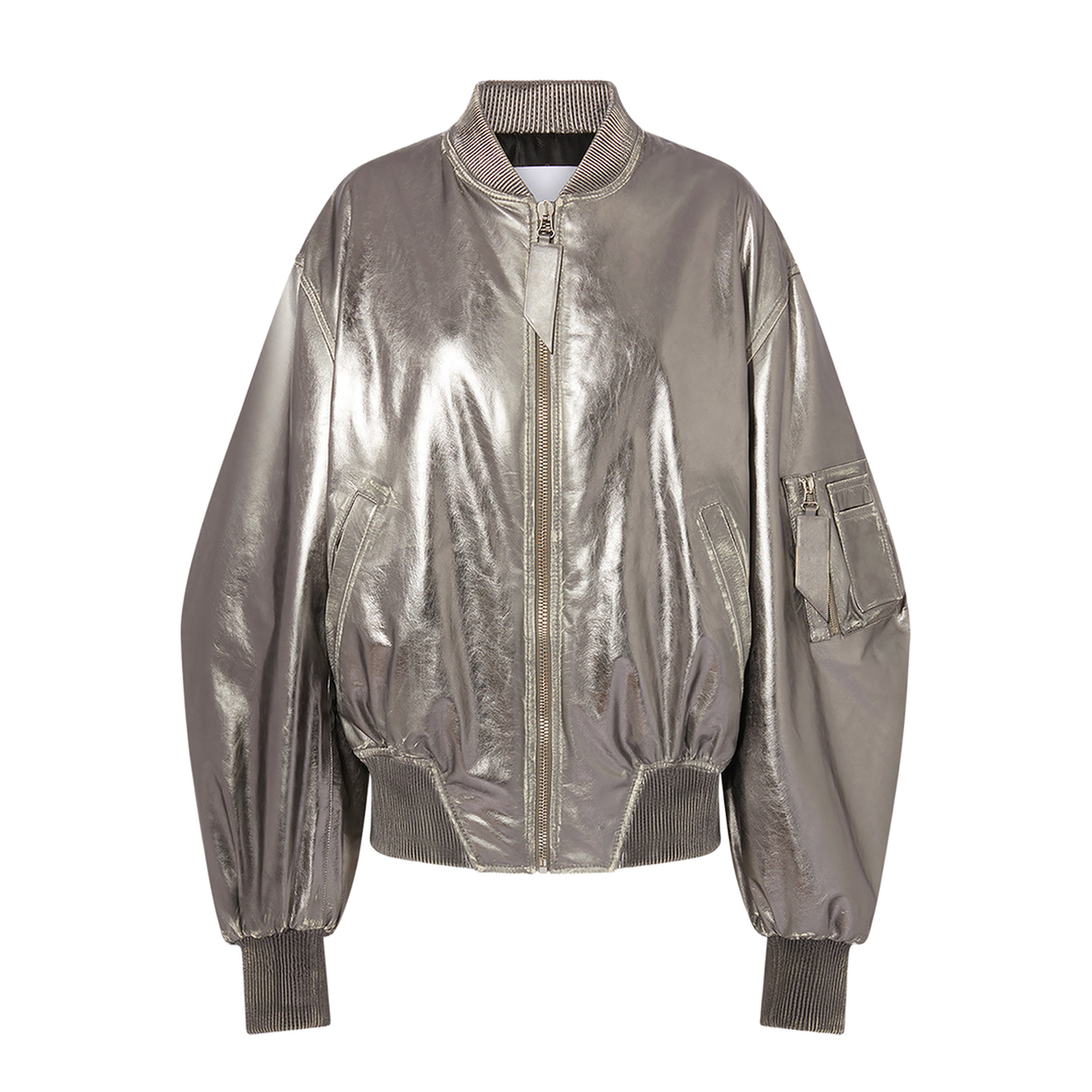 Metallic Leather Bomber Jacket