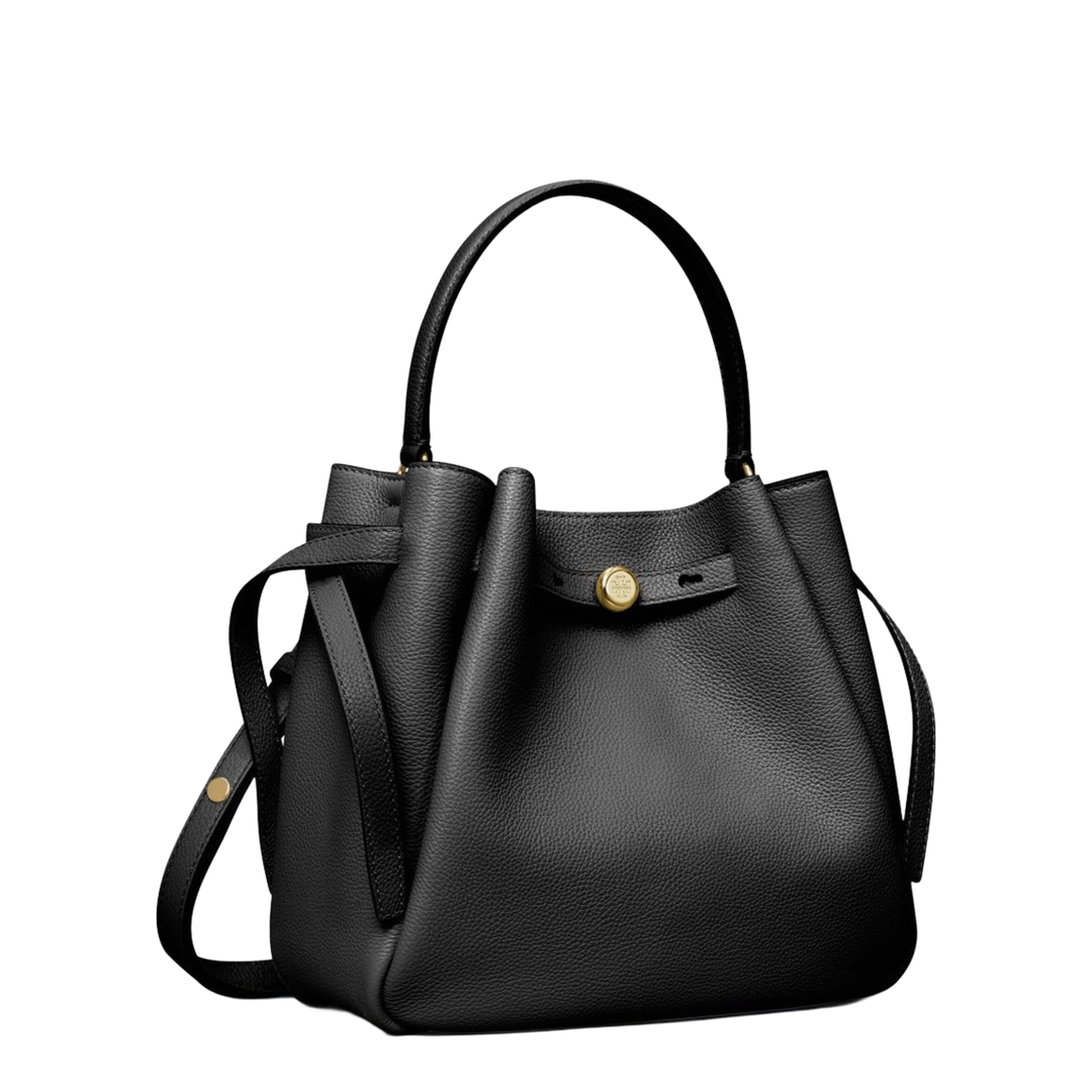Romy Pebbled Leather Bucket Bag - Black