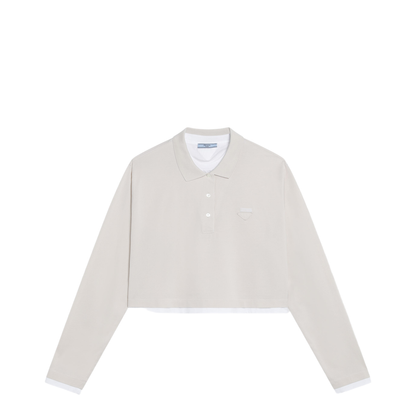 MAYFEYR - Prada - Talc-Colored Cropped Polo In Piqué And Jersey - 39683OOO1736F0K74