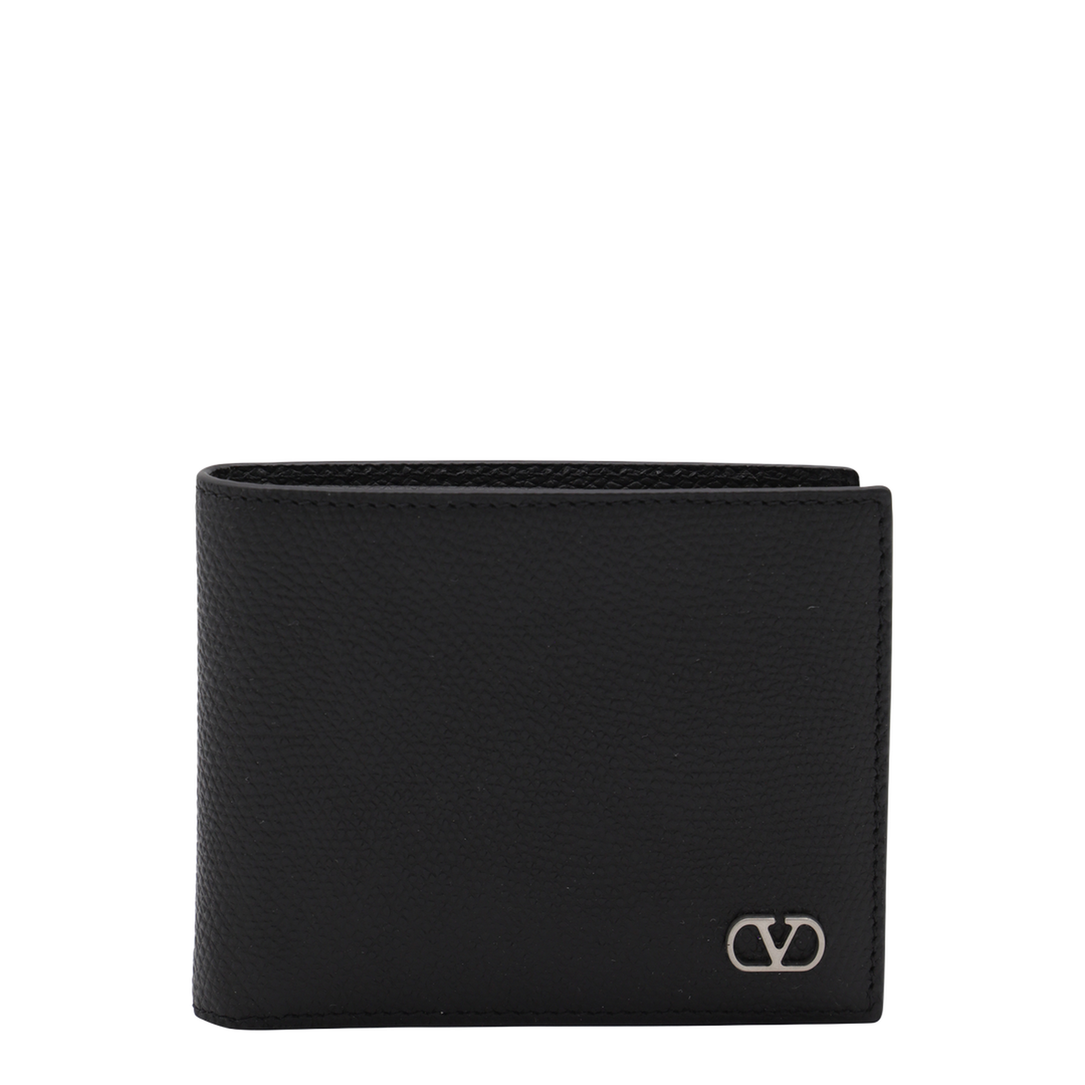 VLogo Signature Grainy Calfskin Bifold Wallet in Black