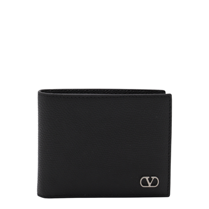VLogo Signature Grainy Calfskin Bifold Wallet in Black