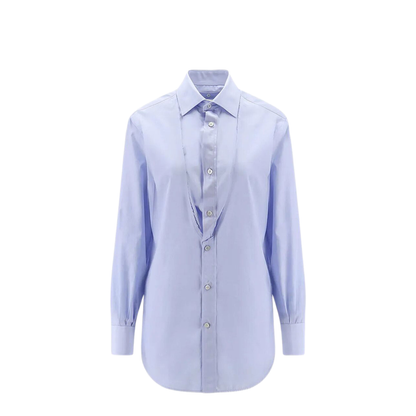 Light Blue Blouse with Folded Collar
