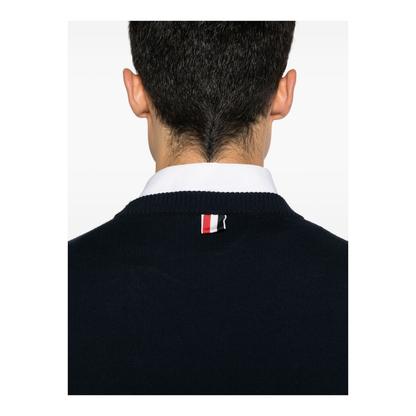 Navy Blue Cotton Fine Knit Sweater